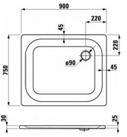 Laufen PLATINA sprchová vanička ocelová 900x750 mm, obdélník, bílá   H2150030000401